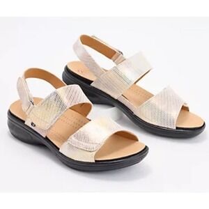 New Revere Como Goldie Leather Adjustable Strap Sandals Metallic Interest Sz 10M